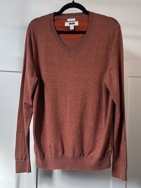 Joseph Abboud Men's Cotton V-Neck Sweater in Rust-Brown